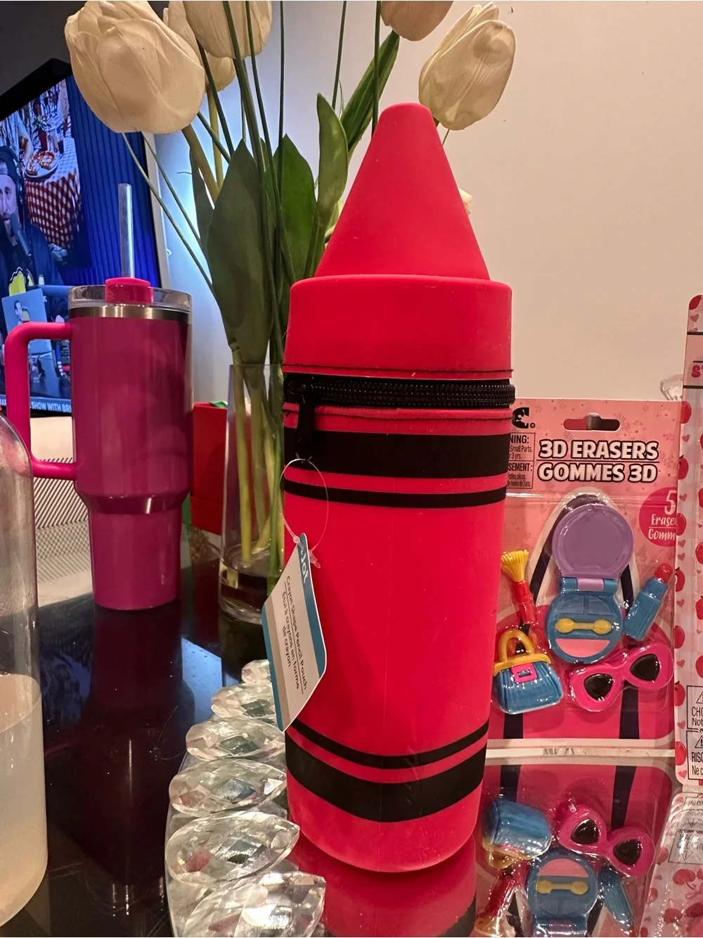 NWT Back to School Red Crayon Pencil Case Squishy Pen Slime Eraser Gift Set